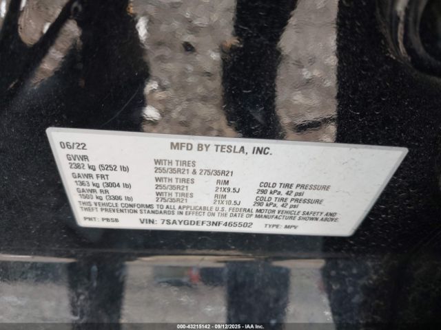 2022 TESLA MODEL Y 7SAYGDEF3NF465502 Photo 8