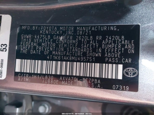 4T1K61AK8MU495751 Toyota a25a-fks