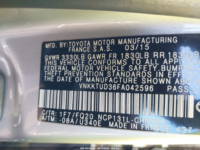 VNKKTUD36FA042596 Toyota 1nz-fe