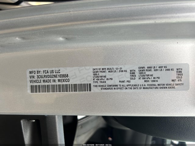 RAM Promaster 2500 2022 3C6LRVDG2NE103658 Image 9