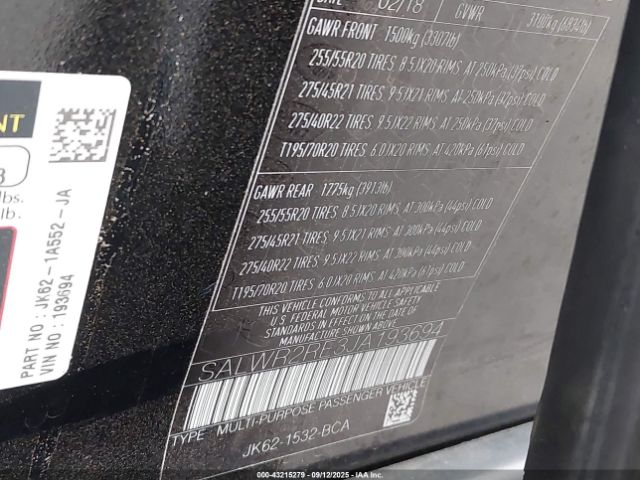 2018 LAND ROVER RANGE ROVER SPORT SALWR2RE3JA193694 Photo 8