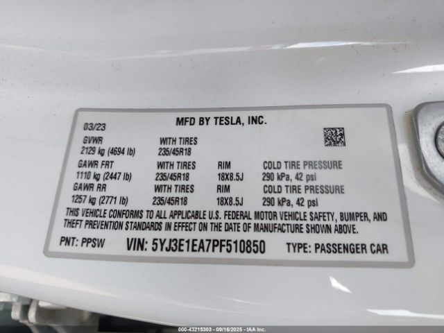 2023 TESLA MODEL 3 5YJ3E1EA7PF510850 Photo 8