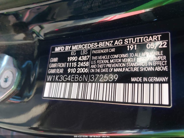 W1K3G4EB6NJ372539 Mercedes-Benz m260