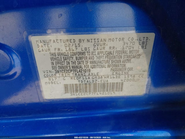Nissan VERSA NOTE 2015 3N1CE2CP7FL421019 Image 9
