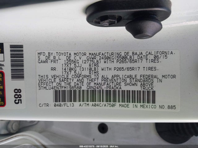 Toyota 1gr-fe 2015 3TMLU4EN7FM198580 Image 9