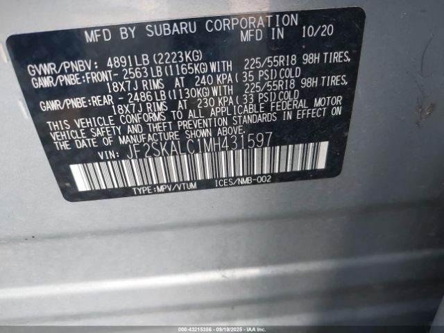 2021 SUBARU FORESTER JF2SKALC1MH431597 Photo 8