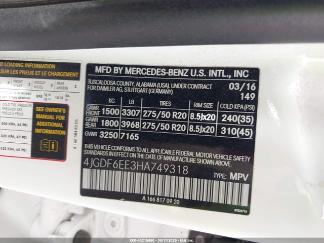 Mercedes-Benz m276 2017 4JGDF6EE3HA749318 Image 9