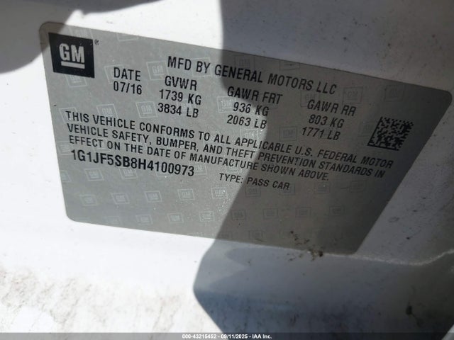 1G1JF5SB8H4100973 Chevrolet luv - mfi, vvt: variable valve timing, alum, e85 max