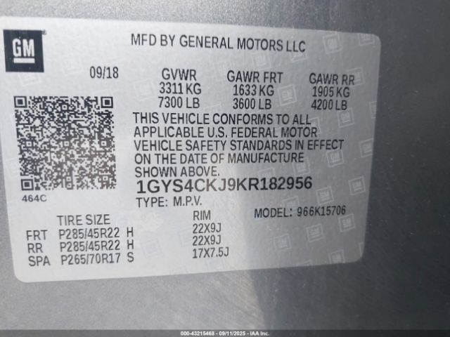 2019 CADILLAC ESCALADE 1GYS4CKJ9KR182956 Photo 8