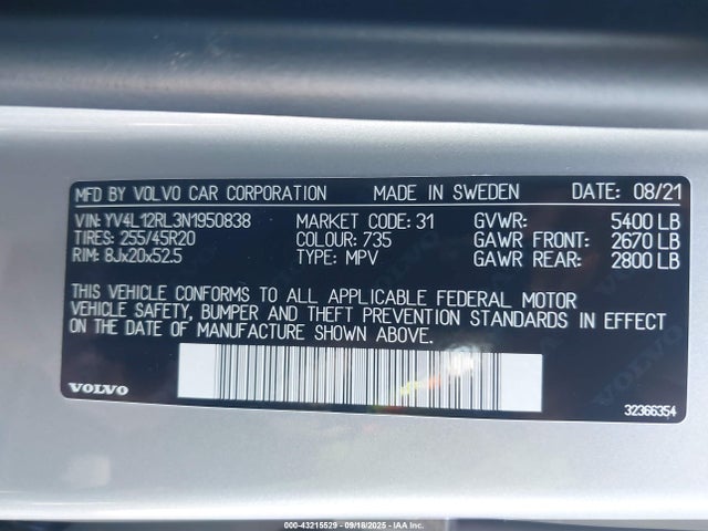 YV4L12RL3N1950838 Volvo B4204t (mhev)
