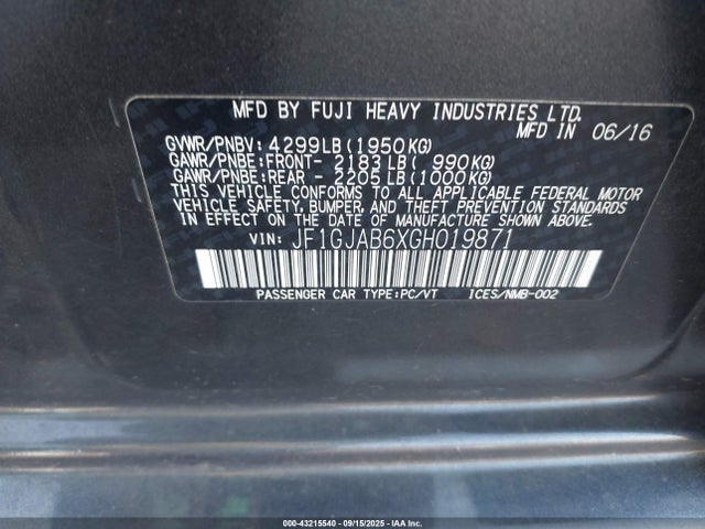 JF1GJAB6XGH019871 Subaru 2.0l na