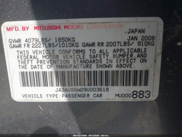 2009 MITSUBISHI LANCER JA3AU86W29U003618 Photo 8