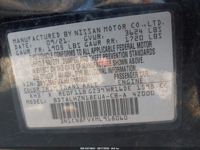 Nissan Versa 2021 3N1CN8FVXML918060 Image 9