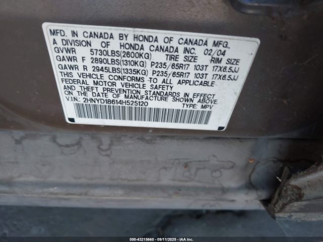 2004 ACURA MDX 2HNYD18614H525120 Photo 8