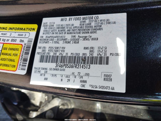 3FA6P0SU6FR214513 Ford Fusion