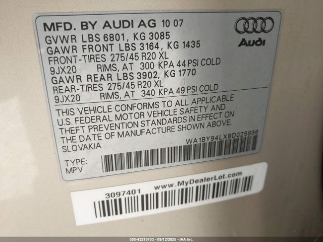2008 AUDI Q7 WA1BY94LX8D025996 Photo 8