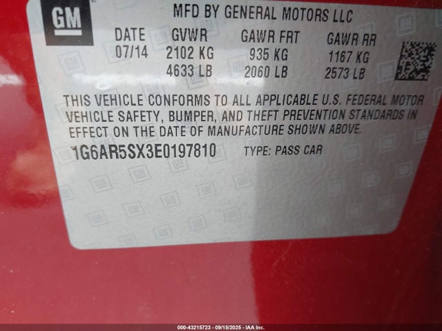 2014 CADILLAC CTS 1G6AR5SX3E0197810 Photo 8