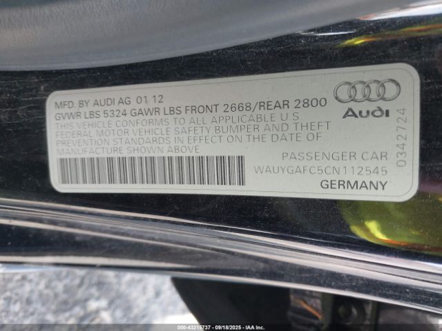 2012 AUDI A7 WAUYGAFC5CN112545 Photo 8