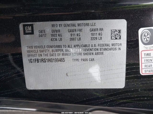 1G1FB1RS1H0199465 Chevrolet lgx - di: direct injection, vvt: variable valve timing, alum, gen 2