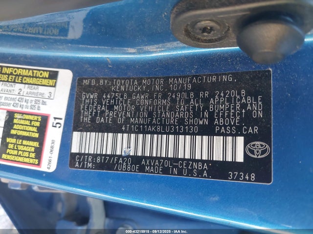 4T1C11AK8LU313130 Toyota a25a-fks