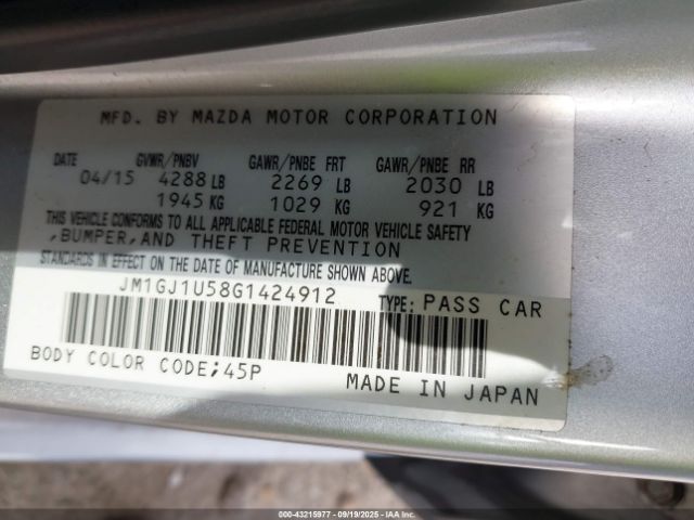 2016 MAZDA MAZDA6 JM1GJ1U58G1424912 Photo 8