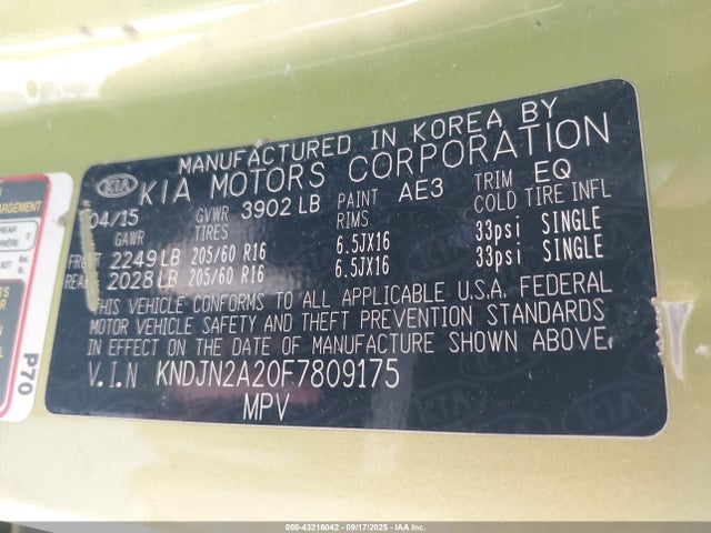 KIA dohc gdi gamma 2015 KNDJN2A20F7809175 Image 9