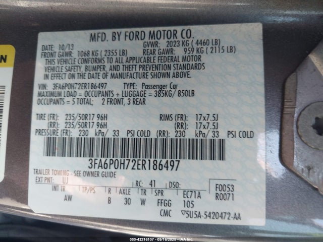 3FA6P0H72ER186497 Ford 2014