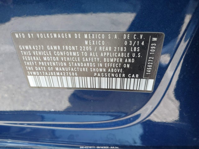 Volkswagen Jetta 2014 3VWD17AJ8EM427586 Image 9