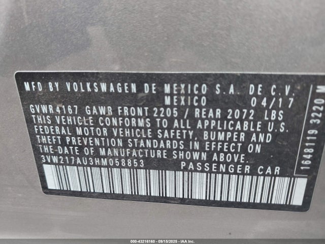 3VW217AU3HM058853 Volkswagen 1.8 tsi
