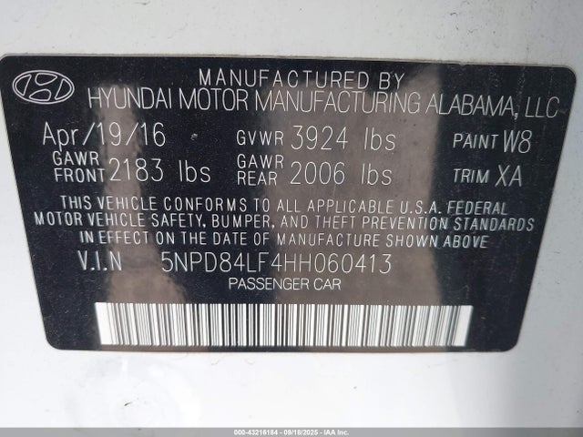 5NPD84LF4HH060413 Hyundai Elantra