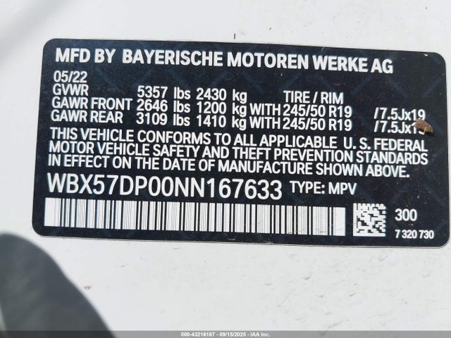 WBX57DP00NN167633 BMW X3