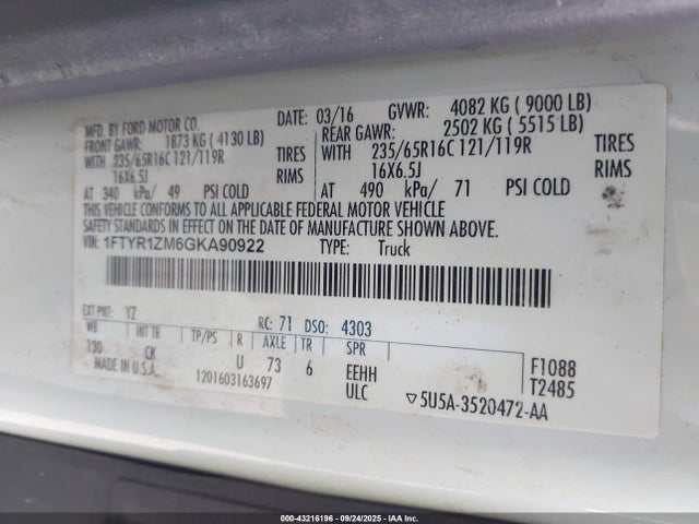 1FTYR1ZM6GKA90922 Ford 2016