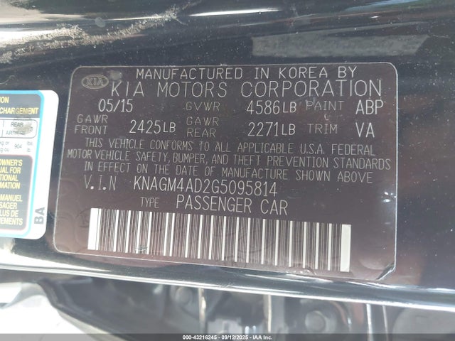 KNAGM4AD2G5095814 KIA mpi theta ii