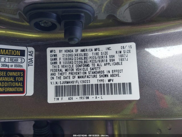 5J6RM4H91FL128223 Honda k24w9