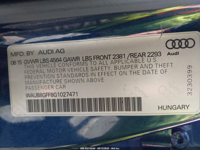 2016 AUDI A3 WAUB8GFF8G1027471 Photo 8