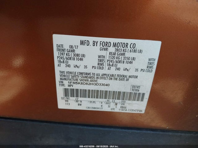 1FM5K8D82HGD33040 Ford 3.5l ti-vct