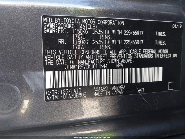 JTMW1RFV0KJ011544 Toyota a25a-fks