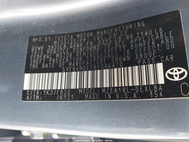 5YFB4MDE1RP086870 Toyota m20a-fks