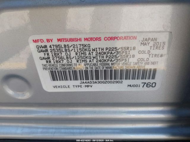 2016 MITSUBISHI OUTLANDER JA4AD3A30GZ002902 Photo 8