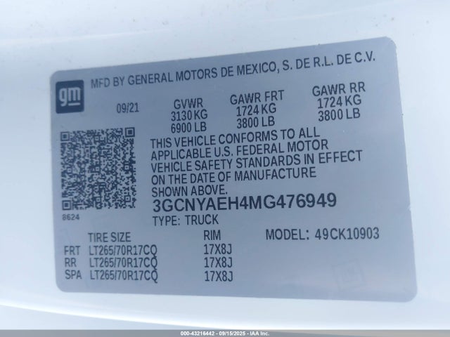 3GCNYAEH4MG476949 Chevrolet lv3 - gen 5, sidi, vvt, max alum