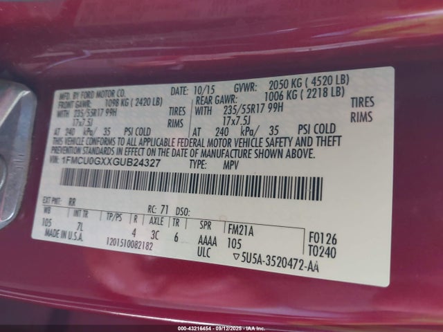 1FMCU0GXXGUB24327 Ford 2016