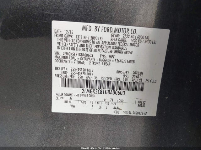Ford FLEX SEL 2016 2FMGK5C81GBA00603 Image 9