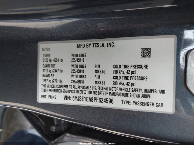 5YJ3E1EA8PF624596 Tesla 2023