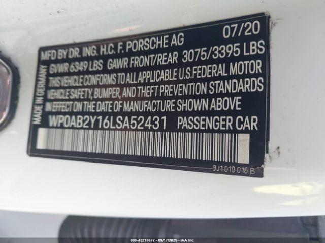 2020 PORSCHE TAYCAN WP0AB2Y16LSA52431 Photo 8