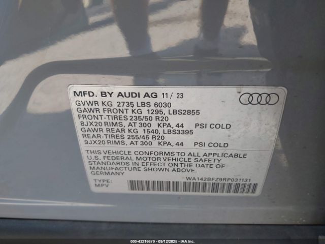 2024 AUDI Q4 SPORTBACK E-TRON WA142BFZ9RP031131 Photo 8