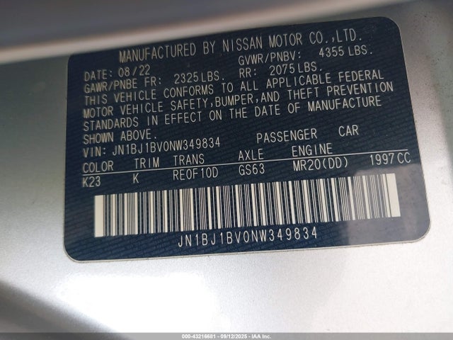 JN1BJ1BV0NW349834 Nissan 2022
