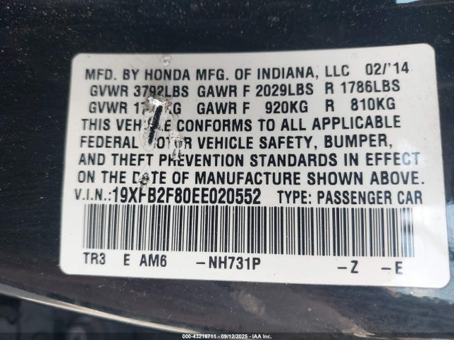 Honda CIVIC EX 2014 19XFB2F80EE020552 Image 9