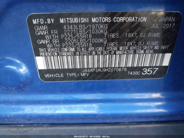 2017 MITSUBISHI OUTLANDER SPORT JA4AP3AU9HZ070679 Photo 8