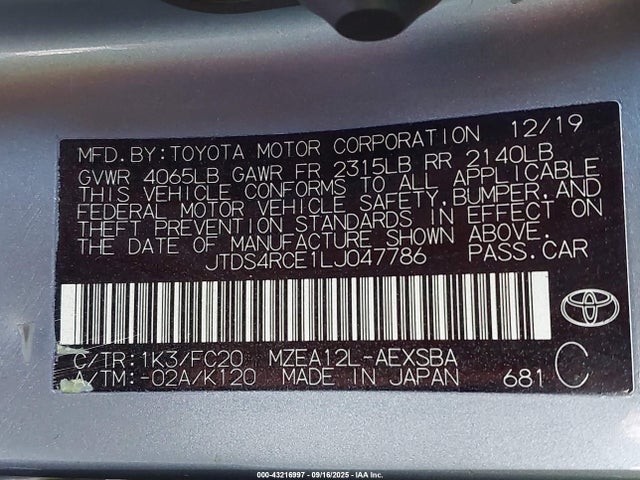 JTDS4RCE1LJ047786 Toyota m20-fks
