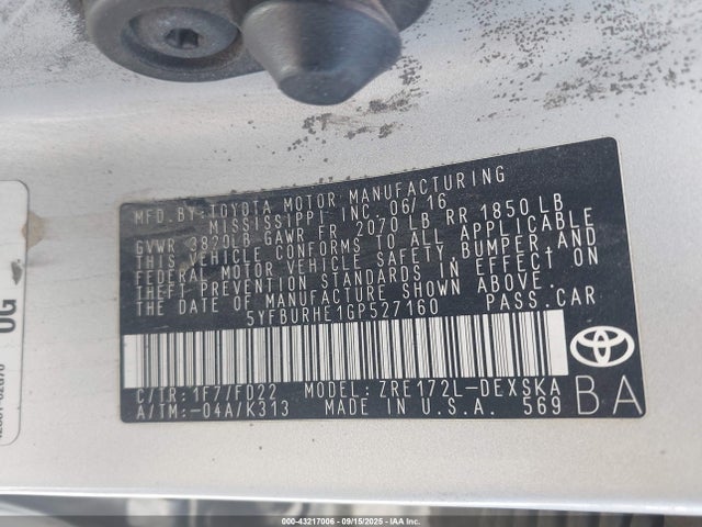 5YFBURHE1GP527160 Toyota 2zr-fe